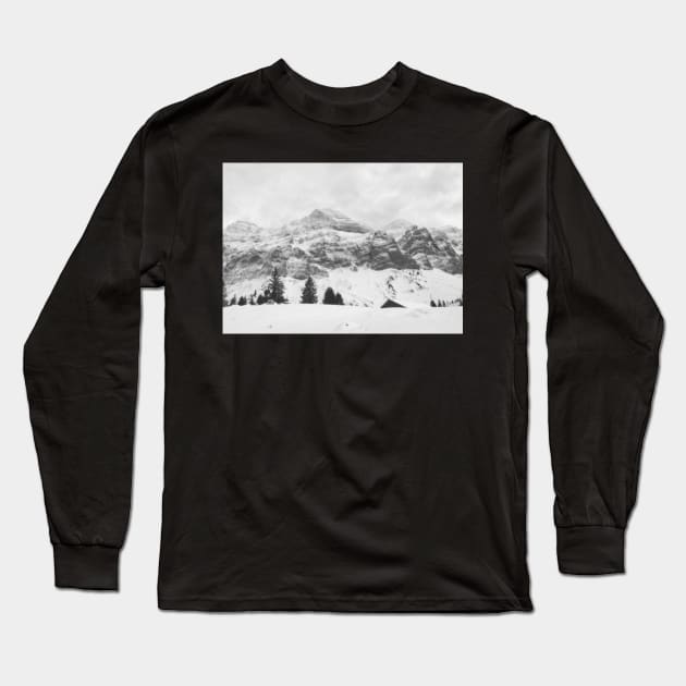 Black and white mountains in Switzerland Long Sleeve T-Shirt by Dturner29